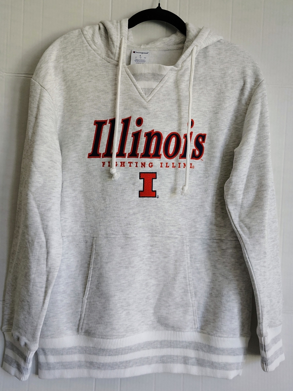 Champion Light Gray Hoodie with Red Illinois Applique